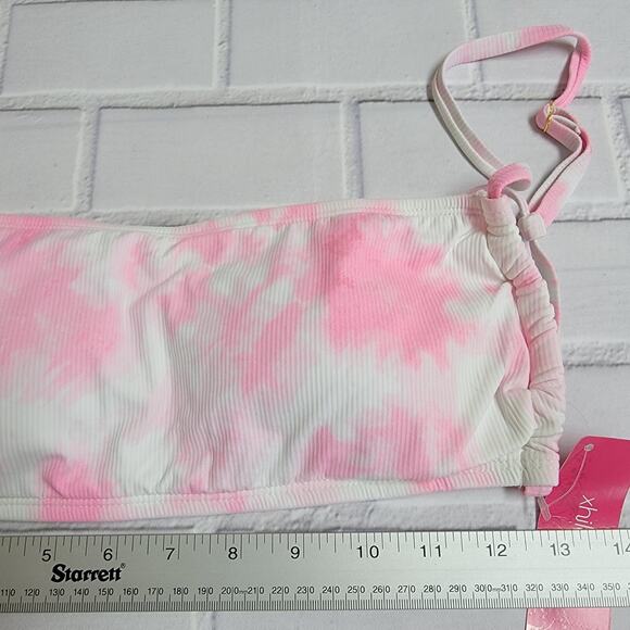 Xhilaration Junior's Ribbed Apron Front Bralette Bikini Pink Size L (8-10) - Picture 3 of 7